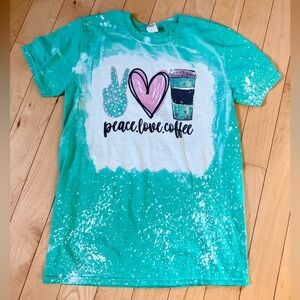 Peace Love Coffee Bleach Dye Shirt Women’s Medium Handmade Splatter Pattern